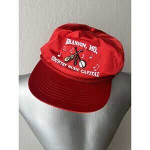 Vintage Branson Missouri Country Music Capital Red Satin Trucker Hat Retro Dad